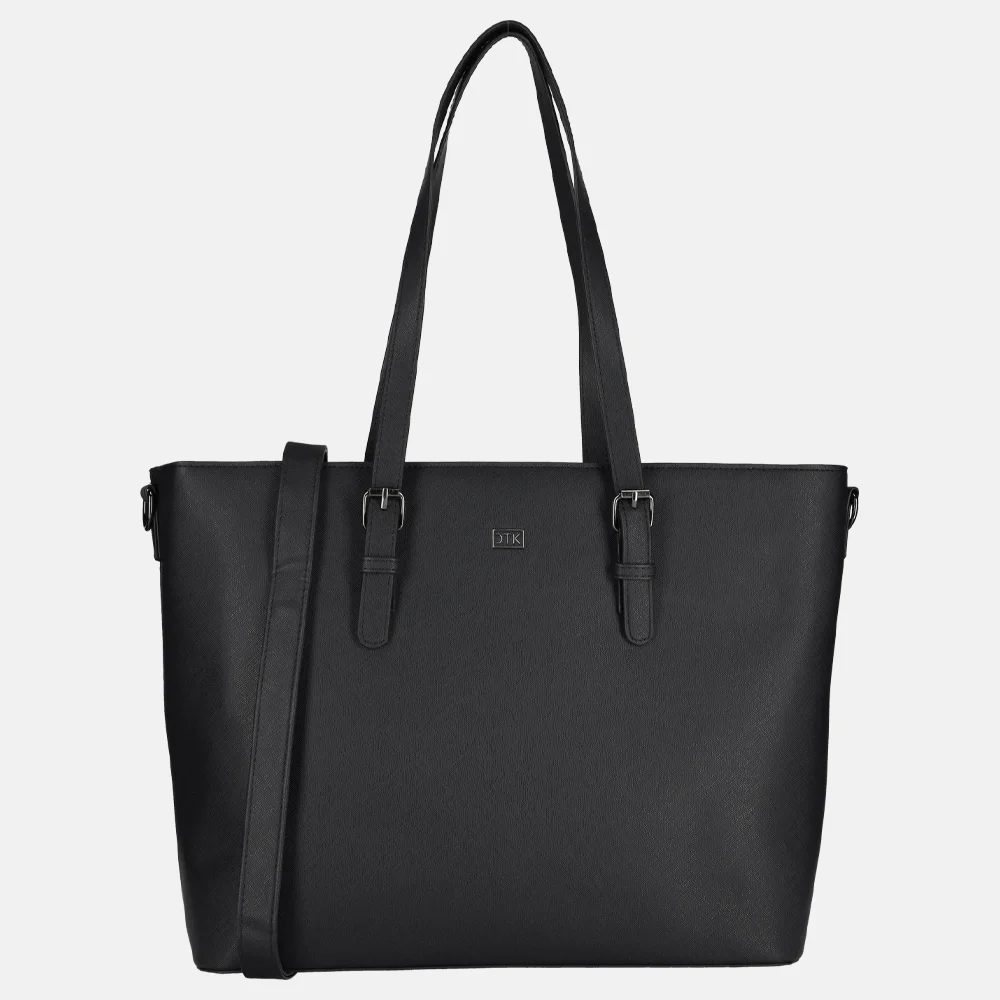 Duifhuizen Saffiano shopper met laptopvak L zwart 018423 Zwart